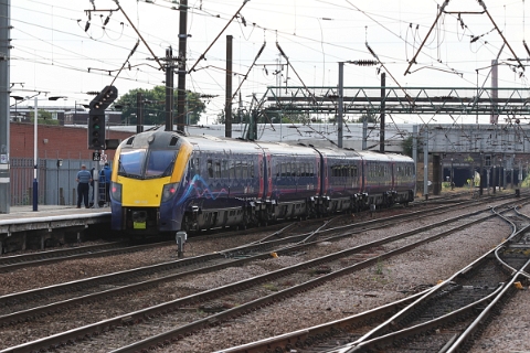 First HullTrains class 180 no. 180113 leaving Doncaster towards London Kings Cross on 11th July 2015.